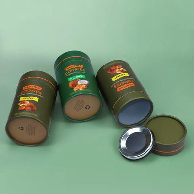 Экологичный круглый картонный контейнер для порошка, печенье, кофейные зерна, пищевая бумажная трубка с металлической крышкой